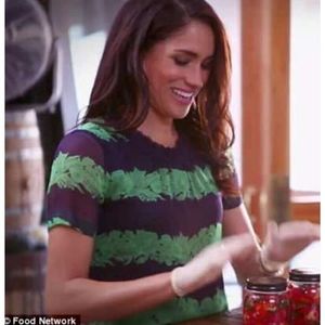 J. Crew Factory Beanstalk Navy & Green Blouse w Ruffled Collar